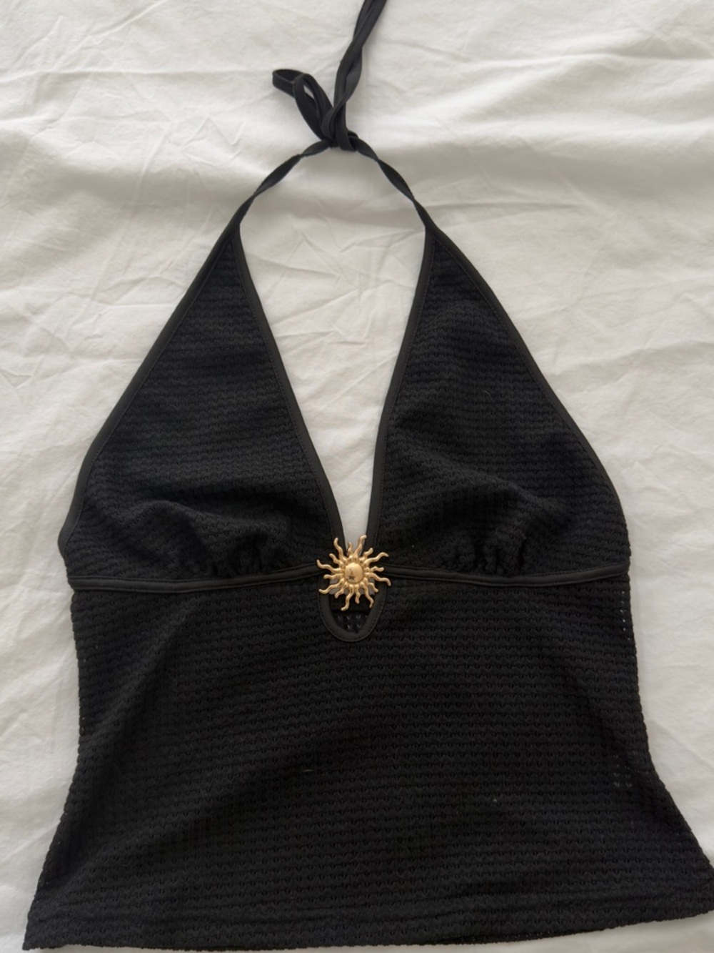 Black Halter Sunburst Accent Tank Top
